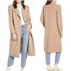 Something Navy Single Breast Plaid Wool Blend Coat